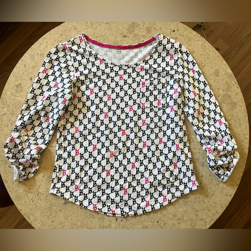 Le Tigre Long Sleeve Top - Black, White, Pink Dog Pattern